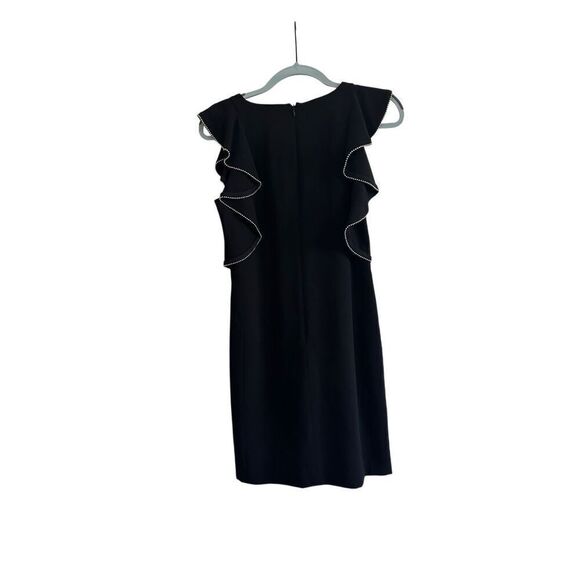 NWT Shoshanna Black Sheath Dress With Beaded-Chain Ruffle Size 6 - Picture 2 of 11